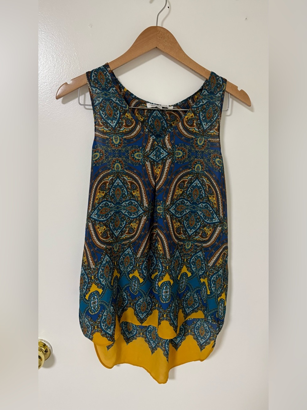 Rose & Olive Blue Teal and Mustard Paisley Sleeveless Top